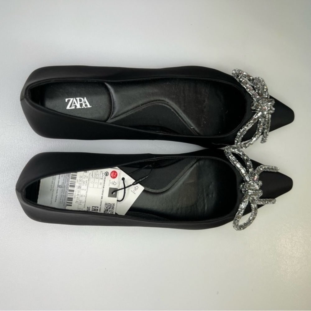 Zara Ballet Flats Decorated With Bow Black Balletcore 38 EUR 7.5 USA 7 1/2 - Picture 2 of 8
